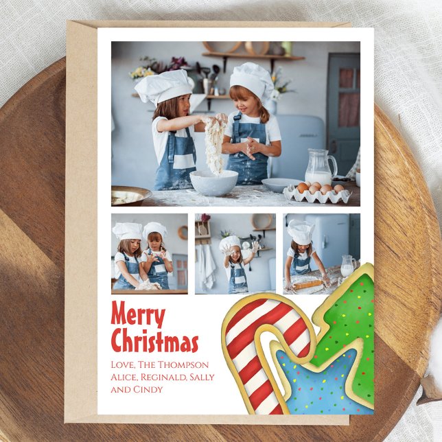 Frohe Weihnachten Niedlich Cookie Foto Collage (Merry Christmas Custom Photo Card with cute cookie theme.)