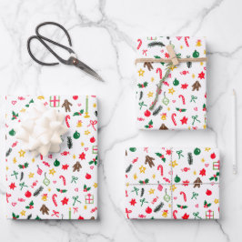 Frohe Weihnachten Niedlich Doodle Whimsical Muster Geschenkpapier Set