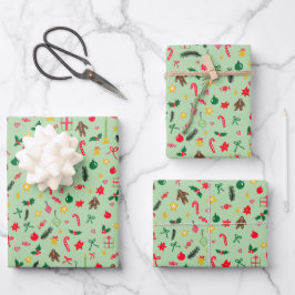 Frohe Weihnachten Niedlich Doodle Whimsical Muster Geschenkpapier Set