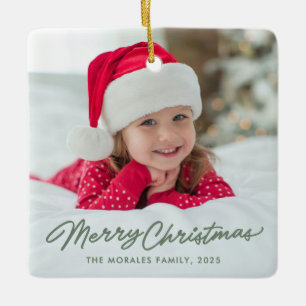 Frohe Weihnachten niedlich, einfach grün ein Foto Keramikornament