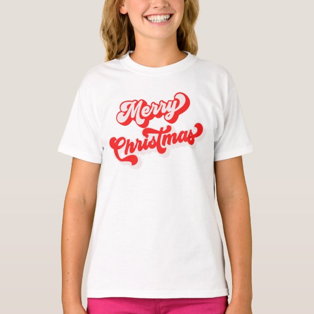 Frohe Weihnachten Niedlich einfache Retro-Calligra T-Shirt (Vorderseite)