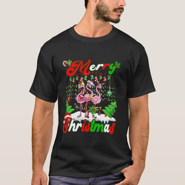 Frohe Weihnachten Niedlich Flamingo Liebe Bauer Fa T-Shirt (Vorderseite)