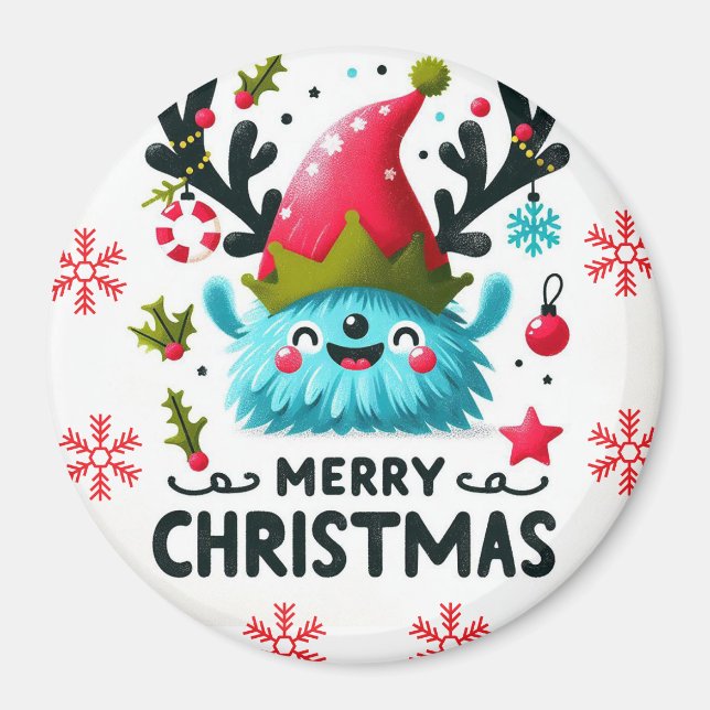 Frohe Weihnachten Niedlich Fluffy goofy Monster Magnet (Vorne)