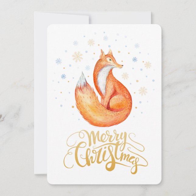 Frohe Weihnachten Niedlich Fox and Snowflakes Card (Vorderseite)