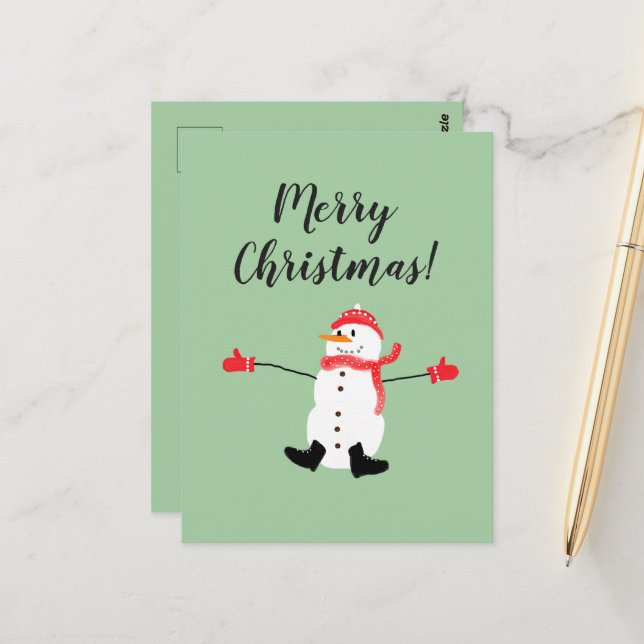 Frohe Weihnachten Niedlich Frosty Snowman Postkarte (Vorderseite/Rückseite Beispiel)