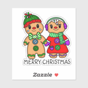 Frohe Weihnachten Niedlich Gingerbread Men Couple Aufkleber