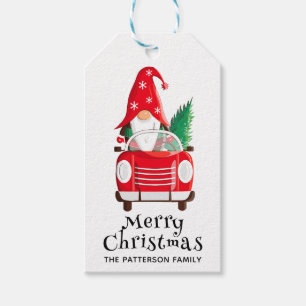 Frohe Weihnachten Niedlich Gnome Red Car Tree Geschenkanhänger