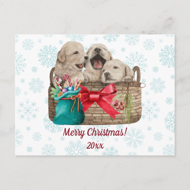 Frohe Weihnachten Niedlich Golden Retriever Welpen (Vorderseite)