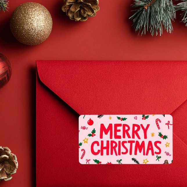 Frohe Weihnachten Niedlich handGezeichnet CUSTOM D Adressaufkleber (Merry Christmas Cute Hand-Drawn Doodle CUSTOM Holiday Stickers
)
