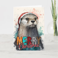 Frohe Weihnachten Niedlich Happy Santa Otter Card