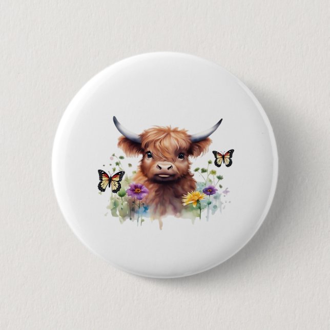 Frohe Weihnachten Niedlich Highland Cow Classic T  Button (Vorderseite)