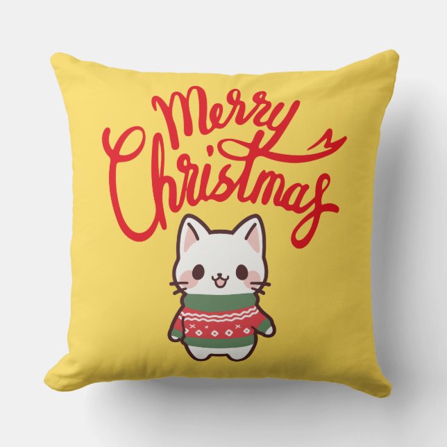 Frohe Weihnachten Niedlich Kawaii Kitten Kissen (Vorderseite)