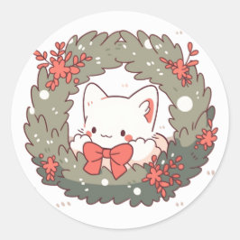 Frohe Weihnachten Niedlich Kitty Cat Runder Aufkleber