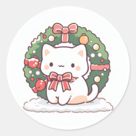 Frohe Weihnachten Niedlich Kitty Cat Runder Aufkleber