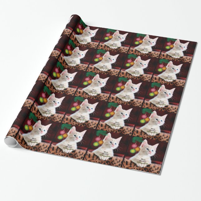 Frohe Weihnachten Niedlich Kitty Wrapping Papier Geschenkpapier (Ungerollt)