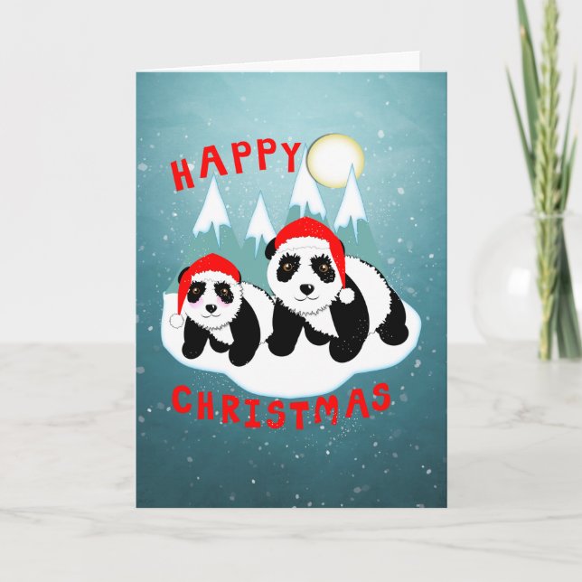 Frohe Weihnachten Niedlich Pandas Personalisiert (Vorderseite)