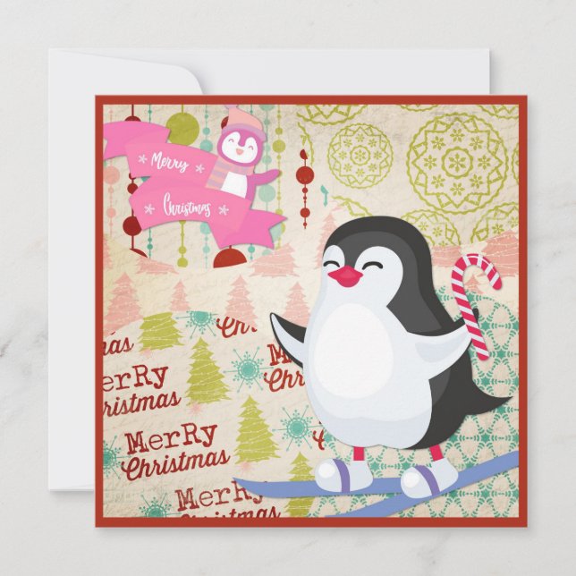 Frohe Weihnachten Niedlich Pinguin Flat Card (Vorderseite)