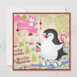Frohe Weihnachten Niedlich Pinguin Flat Card