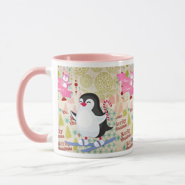 Frohe Weihnachten Niedlich Pinguin Pink Tasse (Links)