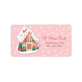 Frohe Weihnachten Niedlich Pink Snowy Gingerbread  Adressaufkleber