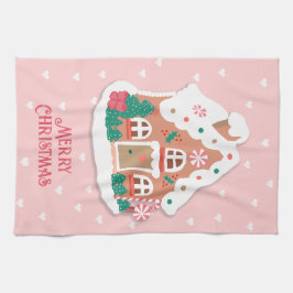 Frohe Weihnachten Niedlich Pink Snowy Gingerbread  Geschirrtuch