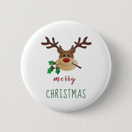 Frohe Weihnachten Niedlich Reindeer Mistletoe Red  Button