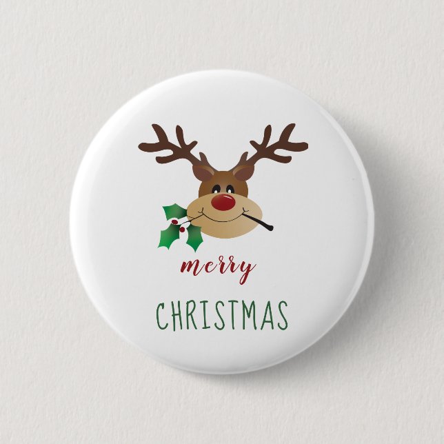 Frohe Weihnachten Niedlich Reindeer Mistletoe Red  Button (Vorderseite)