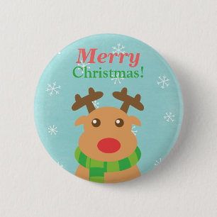 Frohe Weihnachten Niedlich Reindeer Red Nose Butoo Button