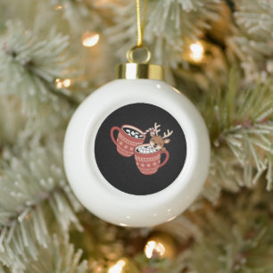 Frohe Weihnachten Niedlich Rentier Familie Weihnac Keramik Kugel-Ornament