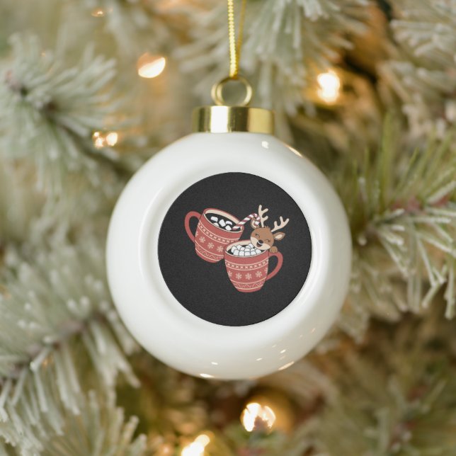 Frohe Weihnachten Niedlich Rentier Familie Weihnac Keramik Kugel-Ornament (Baum)