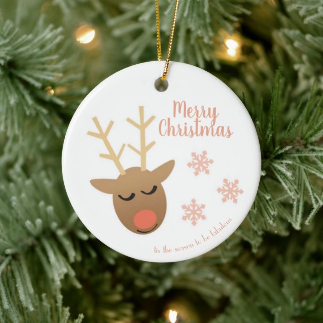 Frohe Weihnachten Niedlich Rentier Pink Gold Keramik Ornament (Baum)