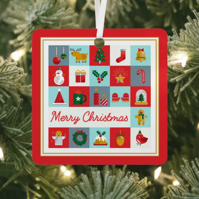 Frohe Weihnachten Niedlich Retro Winter Weihnachts Ornament Aus Metall (InSitu)