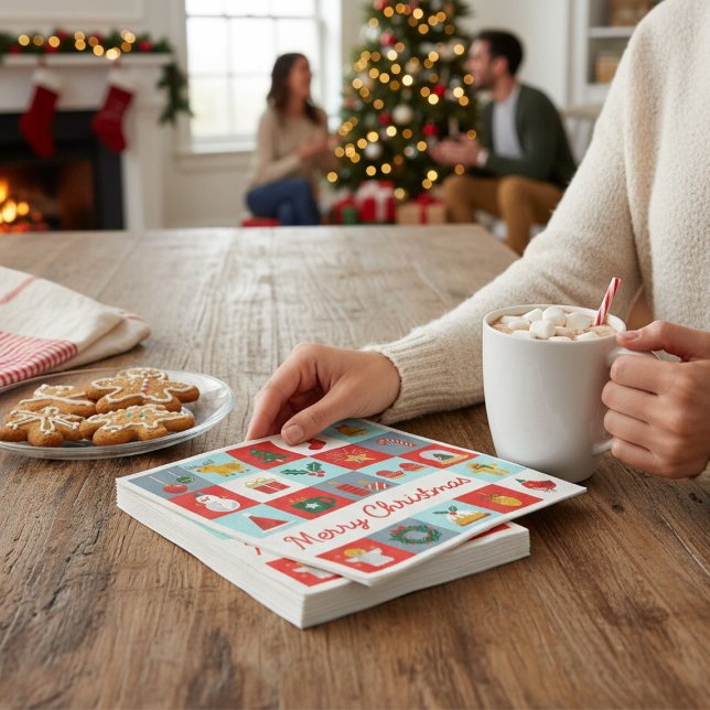 Frohe Weihnachten Niedlich Retro Winter Weihnachts Serviette (Von Creator hochgeladen)