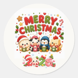 Frohe Weihnachten Niedlich Runder Aufkleber