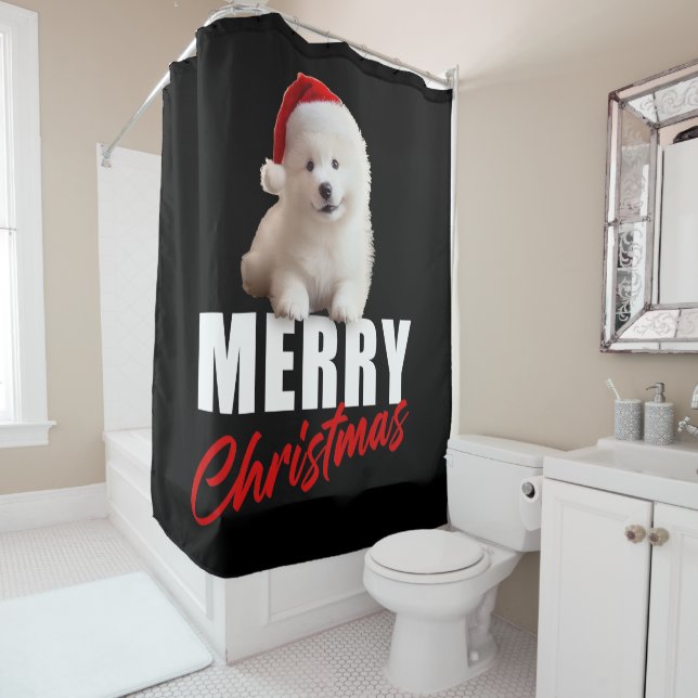 Frohe Weihnachten Niedlich Samoyed Welpe mit Weihn Duschvorhang (Beispiel)