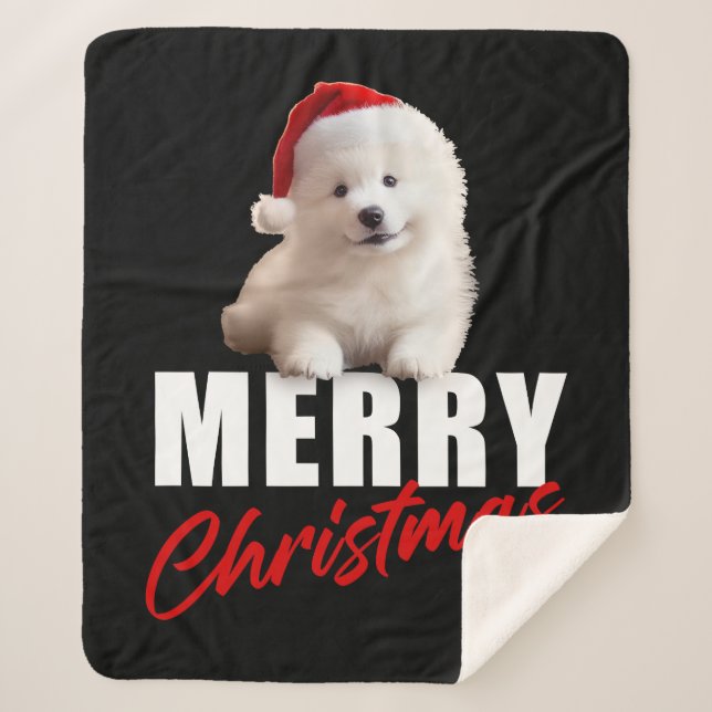 Frohe Weihnachten Niedlich Samoyed Welpe mit Weihn Sherpadecke (Vorderseite)