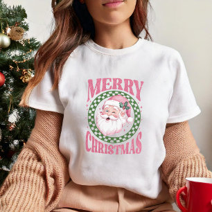Frohe Weihnachten niedlich Santa Pink Retro Glitze T-Shirt