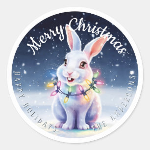 Frohe Weihnachten Niedlich Snow Bunny Custom Runder Aufkleber