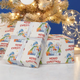 Frohe Weihnachten Niedlich Snowmen Familie Geschenkpapier