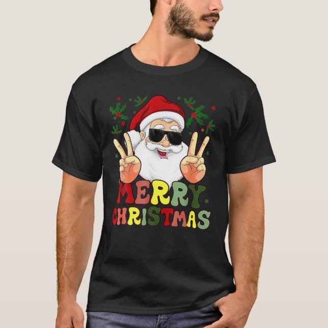 Frohe Weihnachten Niedlich Weihnachtsmann Retro Gr T-Shirt (Vorderseite)