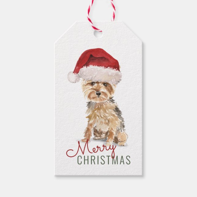 Frohe Weihnachten Niedlich Yorkshire Terrier Custo Geschenkanhänger (Vorderseite)