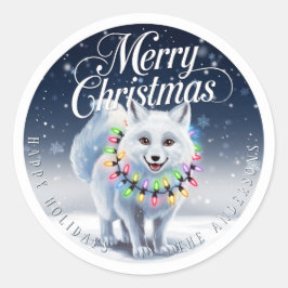 Frohe Weihnachten Niedliche Arktis Fox & Snow Cust Runder Aufkleber