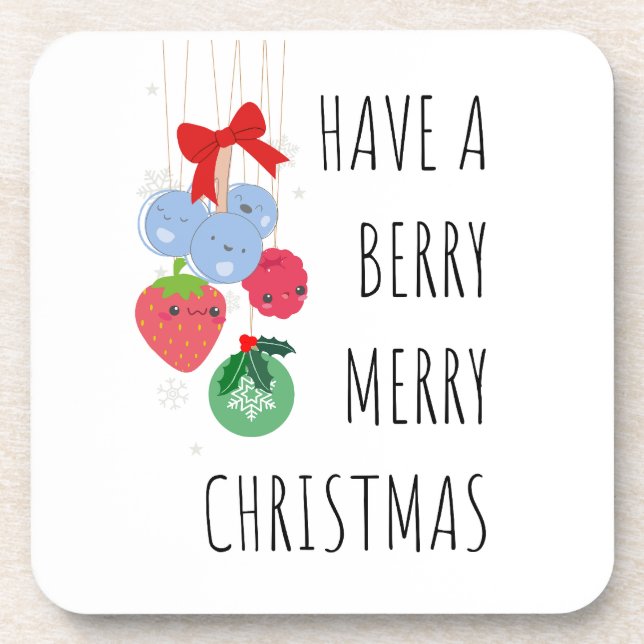 Frohe Weihnachten - Niedliche Berries Getränkeuntersetzer (Vorderseite)