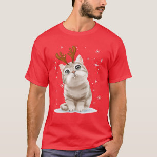 Frohe Weihnachten Niedliche Cat Rentier Matching F T-Shirt