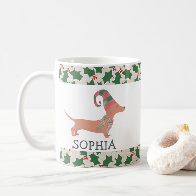 Frohe Weihnachten Niedliche Dackel Hund Kaffeetasse (Mit Donut)