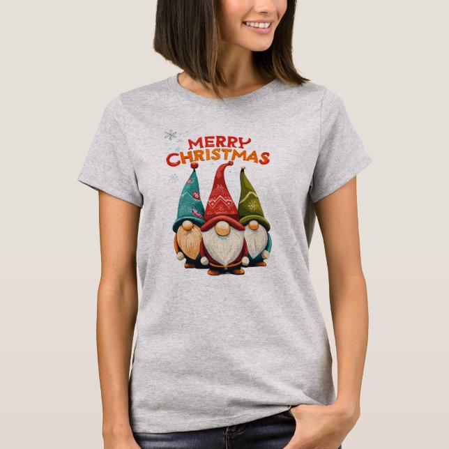 Frohe Weihnachten niedliche Gnome T-Shirt (Vorderseite)
