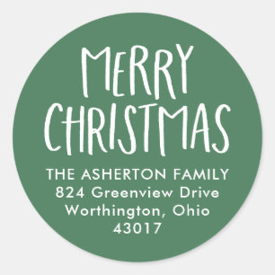 Frohe Weihnachten niedliche grüne Rücksendeadresse Runder Aufkleber
