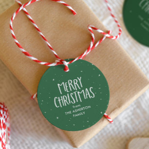 Frohe Weihnachten niedliche grüne Sterne Punkte Geschenkanhänger