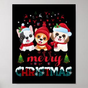 Frohe Weihnachten Niedliche Hunde Rote Weihnachtsm Poster