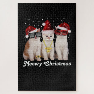 Frohe Weihnachten   Niedliche Katze mit dem Weihna Puzzle